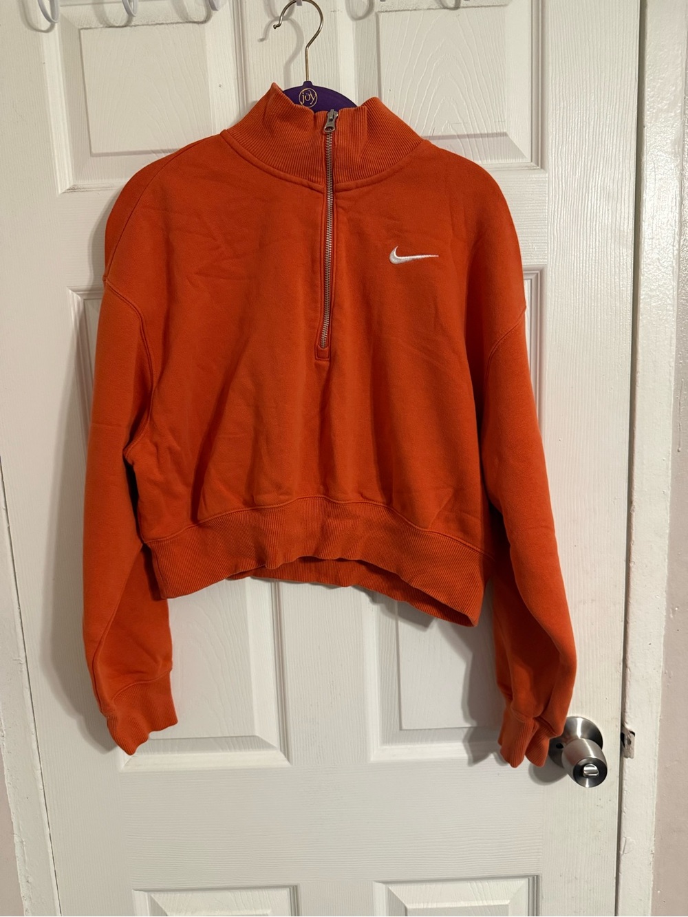 Nike Orange Quarter-Zip Cropped Sweatshirt